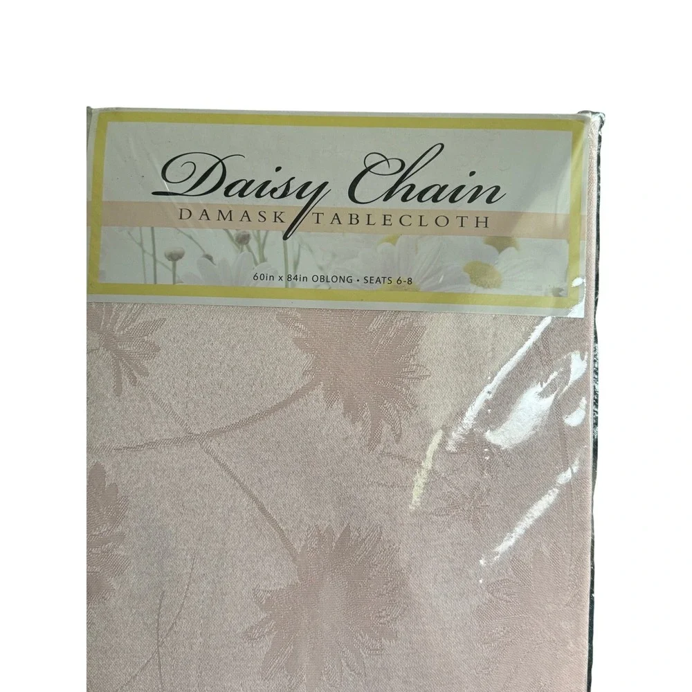 Daisy Chain Damask Tablecloth Pink Oblong 60x84 Floral Cotton Blend Seats 6-8